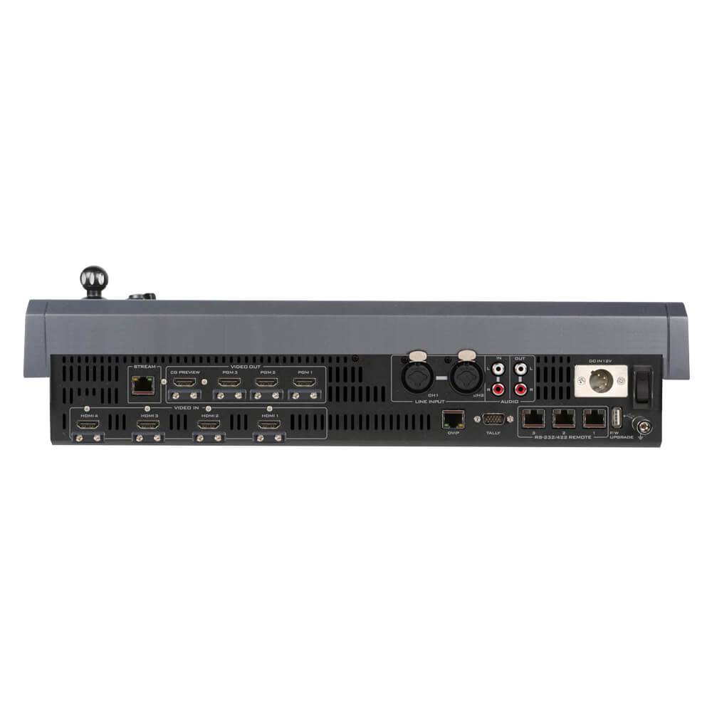 Rear view of Datavideo SHOWCAST 100 4K HDMI switcher with built-in encoder, featuring multiple HDMI inputs and output ports. – image 2