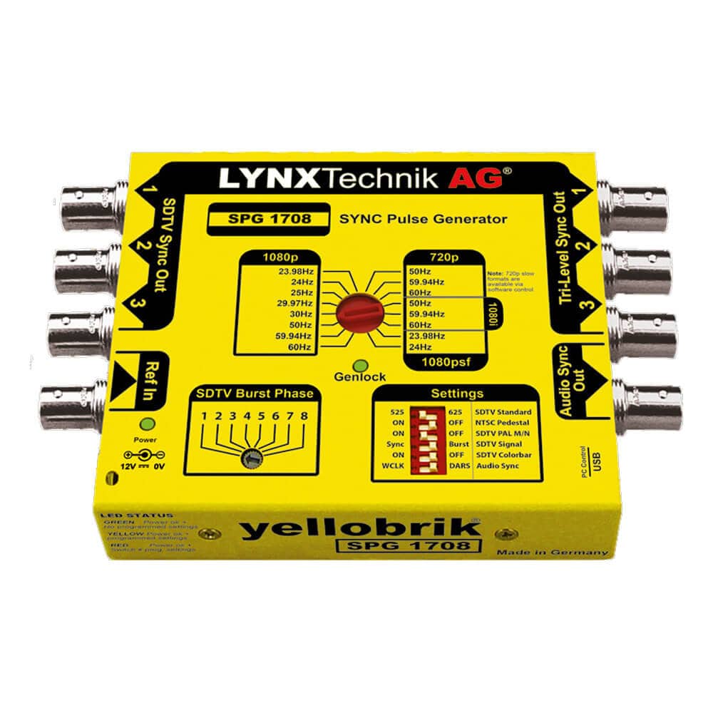 Lynx Technik yellobrik SPG-1708 Sync Pulse Generator production equipment with front panel controls and connection ports. – image 1