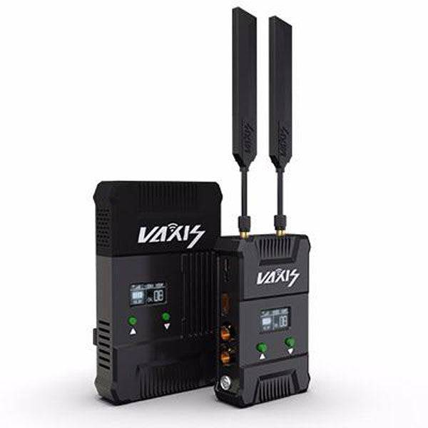 Vaxis Storm 800 HDMI/3G-SDI wireless transmission kit with V-mount, side view showing ports and compact design for production use. – image 2