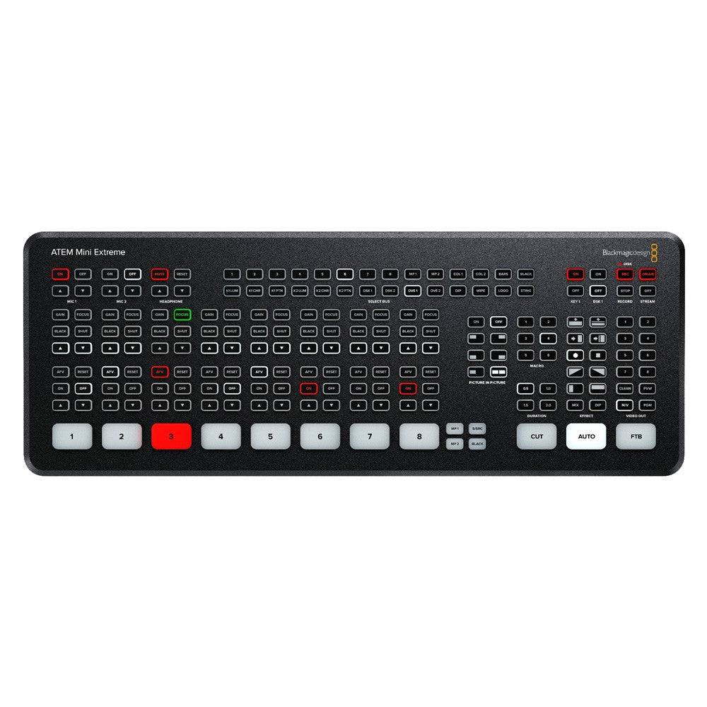 Blackmagic Design ATEM Mini Extreme video switcher with top control panel and multiple input ports. – image 2