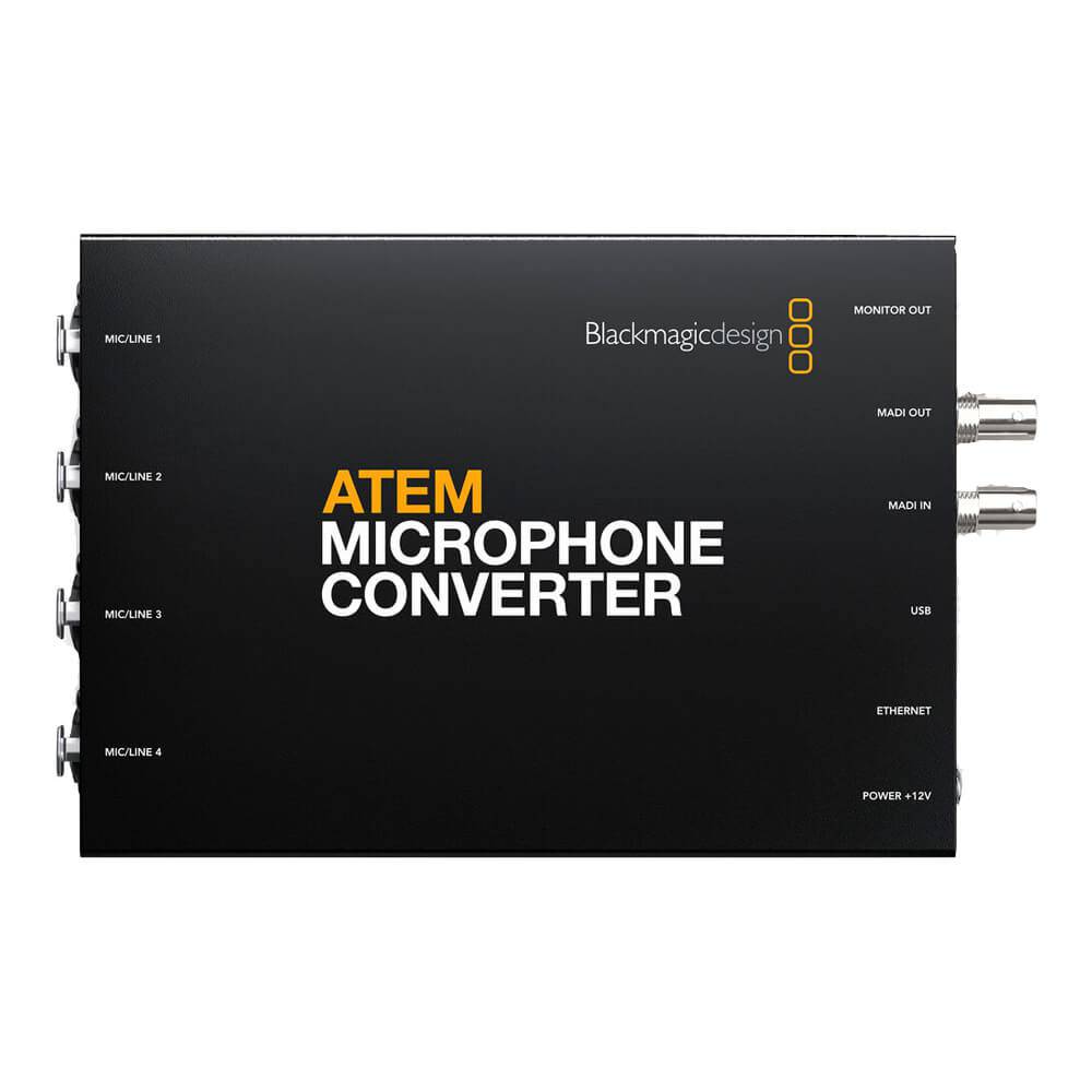 Blackmagic Design ATEM Microphone Converter video switcher with top view showing controls and connection ports. – image 3