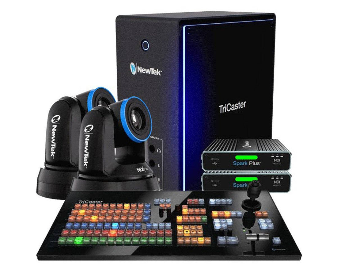 Vizrt TriCaster Mini 4K video switcher bundle with TC1SP control surface and two NDI cameras, ideal for professional live streaming. – image 1