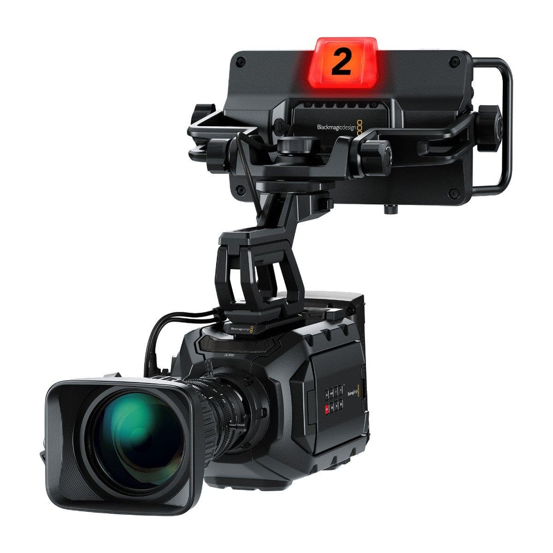 Blackmagic Design URSA Studio Viewfinder attached to camera, showcasing professional camera accessories with a large display screen. – image 3
