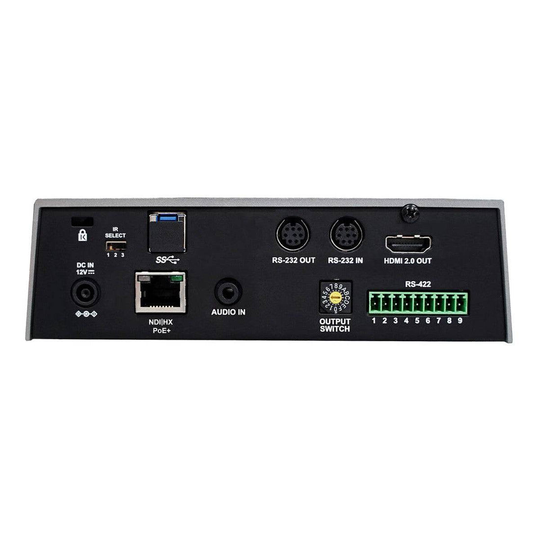 Lumens VC-A71PN 4K NDI|HX PTZ video camera shown from the back with control ports and connectivity features. – image 2