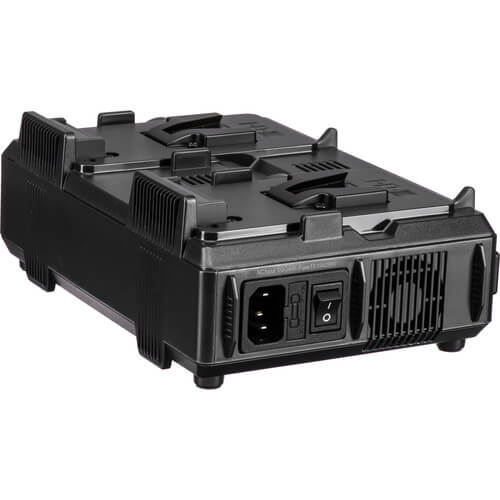 IDX System Technology VL-2PLUS 2-channel Li-ion V-mount battery charger for video cameras, showing the top view with charging ports. – image 3