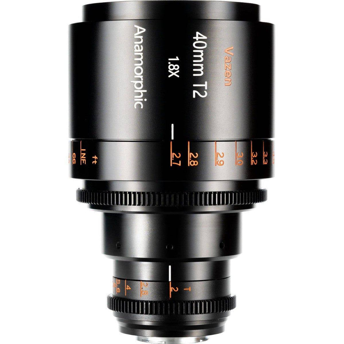Vazen 28mm T2.2 1.8x Anamorphic Lens for MFT mount, showing the lens with focus and aperture rings on a white background. – image 1