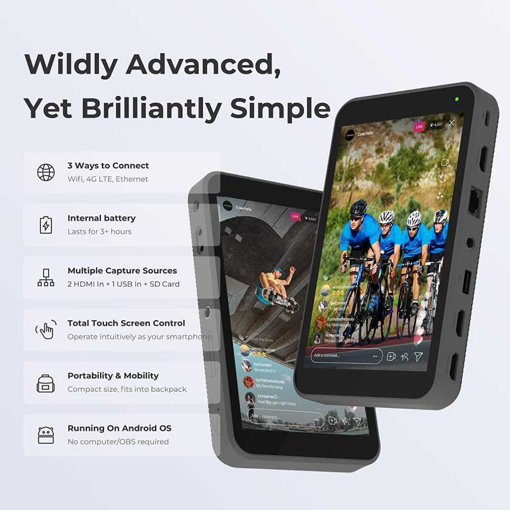 YoloLiv Instream vertical video switcher, monitor, and streamer with multiple input ports and control buttons on the device – image 4