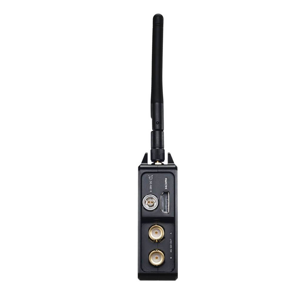 Teradek Bolt 4K LT 750 wireless kit with 3G-SDI and HDMI connections, shown with gold mount attachment on production equipment. – image 5