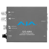 AJA 12G-AMA-T 4-channel analog audio embedder/disembedder video converter with single LC fiber transmitter, shown in the image.