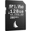Angelbird 128GB AV Pro MK2 UHS-II SDXC memory card with storage capacity and fast data transfer speeds visible in the image.