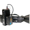 IDX System Technology CUE-J300 high-load V-mount battery with 286Wh capacity, shown with connectors and V-mount design.