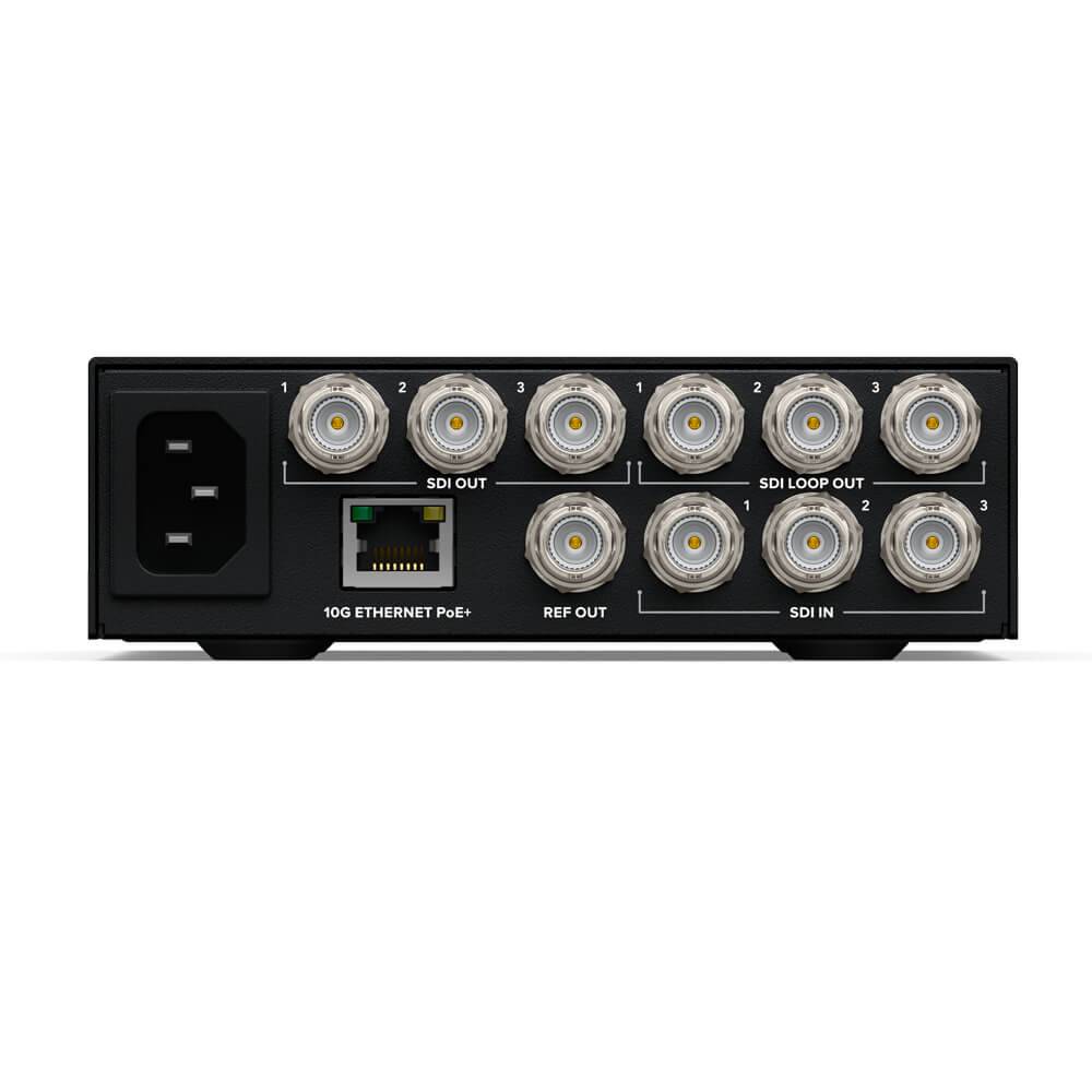 Blackmagic Design 2110 IP Converter 3X3G rear view showing input and output ports for video conversion and network connectivity. – image 3