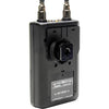 Azden 310UDR wireless camera-mount video receiver showing back panel with frequency controls and connection ports.