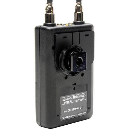 Azden 310UDR wireless camera-mount video receiver showing back panel with frequency controls and connection ports. – image 3