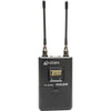 Azden 310UDR wireless camera-mount receiver showing front view with controls and display for professional video audio setup.