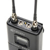 Azden 310UDR wireless camera-mount video receiver with top view showing controls and antenna, in black.