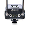 Azden 330UPR UHF dual channel wireless video receiver with connection ports and controls, used for professional audio and video setups.
