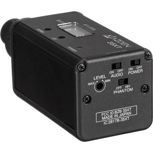 Azden 35XT single channel wireless video transmitter showing rear view with antenna and connection ports. – image 3