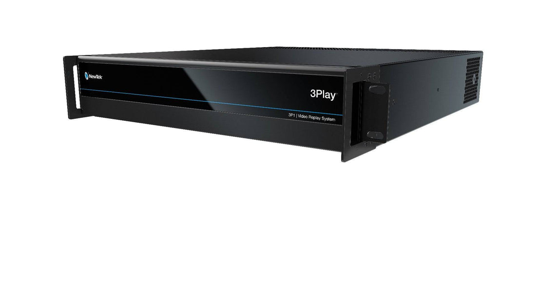 Vizrt 3Play 3P1 IP Video Replay System with control surface, featuring a 2RU rack-mounted setup and multiple monitor displays. – image 2