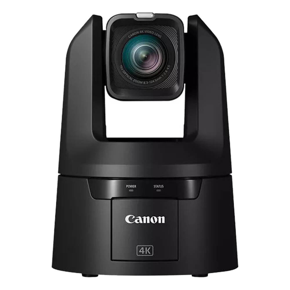 Canon CR-N500 professional 4K NDI PTZ camera in black with 15x optical zoom, front view showing lens and camera body. – image 2