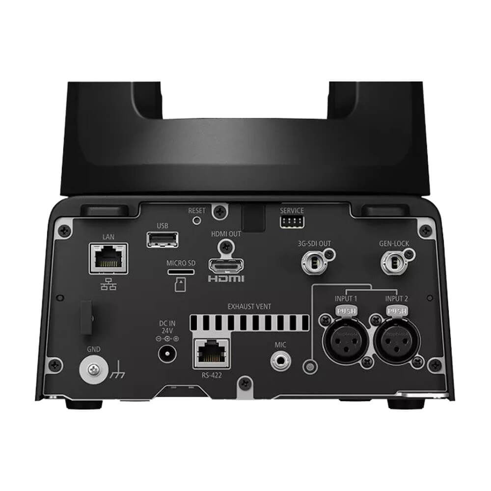 Canon CR-N500 professional 4K NDI PTZ camera in black with rear view, featuring 15x optical zoom and advanced pan-tilt-zoom functions. – image 3
