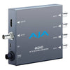 AJA 4K2HD 4K/UHD to HD-SDI and HDMI video converter showing the device with input and output ports on a white background.