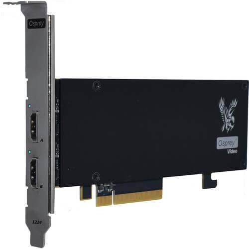 Osprey Raptor Series 1224 PCIe video capture device with dual HDMI 2.0 ports for 4K60 recording, shown from the front. – image 1