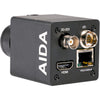 Rear view of AIDA Imaging GEN3G-IPC-200 Full HD 3G-SDI HDMI POV camera with IP control, showcasing connectivity ports and compact design.