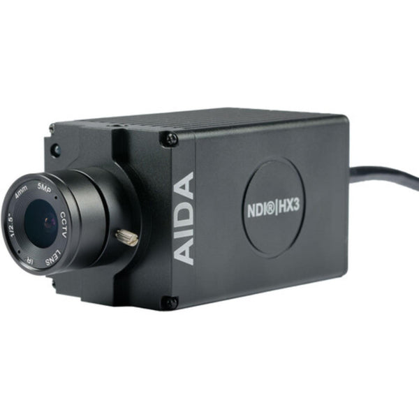 AIDA Imaging FHD 120fps NDI|HX3 POV camera showing front view with lens and branding for multi-purpose video applications. – image 1