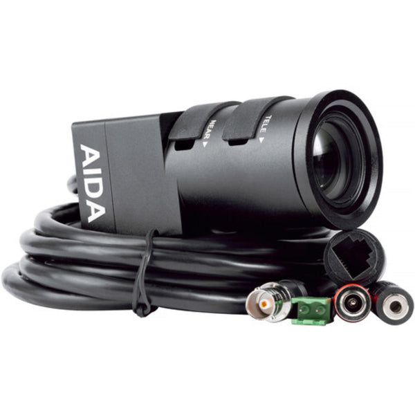AIDA Imaging HD3G-IPC-TF Full HD 3G-SDI POV camera with cables, showcasing front view and IP control features. – image 2