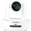 AIDA Imaging 4K NDI|HX PTZ camera with white finish, front view showing 12x optical zoom for conference video capture.