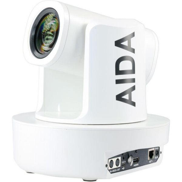AIDA Imaging 4K NDI|HX PTZ camera with white finish, 12x optical zoom, side view showing lens and camera body. – image 2