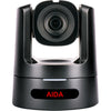 AIDA Imaging 4K NDI|HX3 PTZ camera with 30x optical zoom, 12G-SDI, SFP+ port, black color, front view for broadcast and conference use.