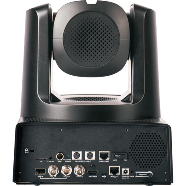Rear view of AIDA Imaging 4K NDI|HX3 PTZ camera with 12G-SDI, SFP+ port, auto-tracking, 30x optical zoom in black – image 2