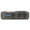 AJA DRM2-PLUS-A1 active 3RU rack shelf frame with single power supply, metal construction, and mounting rails for professional AV equipment.