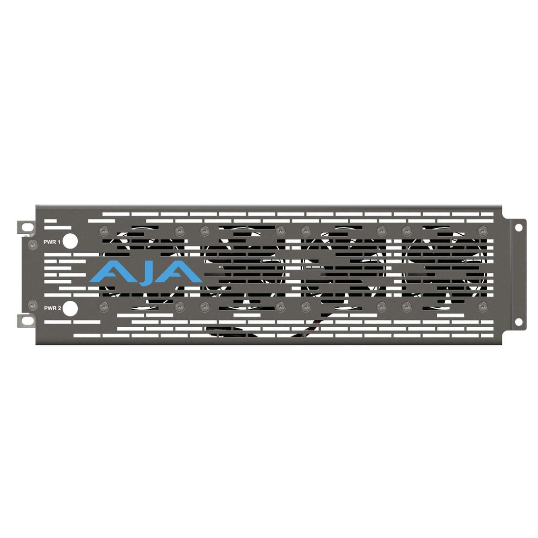 AJA DRM2-PLUS-A2 active 3RU mini-converter rack frame with redundant power supply, shown on a professional server rack. – image 2
