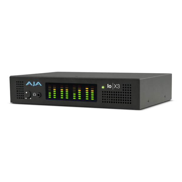 AJA Io X3 multi-channel video capture device with Thunderbolt 3 connection, shown from front left view, used for 2K/HD/SD video I/O. – image 2