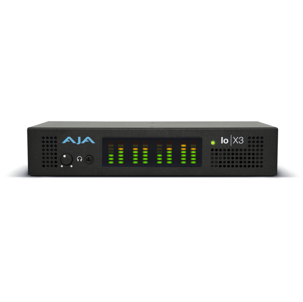 Front view of the AJA Io X3 multi-channel 2K/HD/SD video capture device by Netgear with Thunderbolt 3 connectivity. – image 1