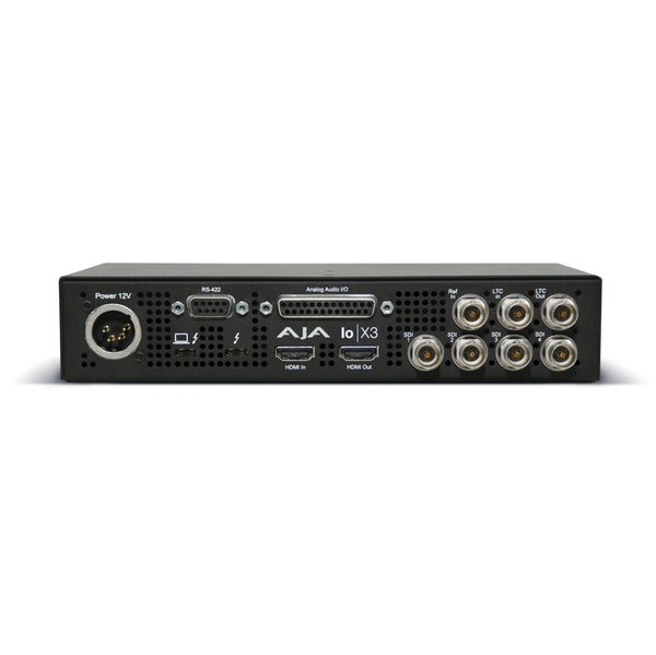 Rear view of Netgear AJA Io X3 multi-channel video capture device with Thunderbolt 3 ports and input/output connectors. – image 3