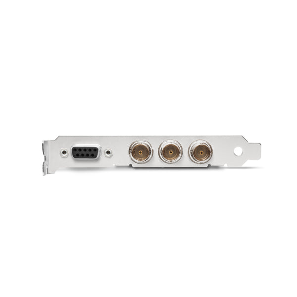 AJA KONA 1-T Tall 3G-SDI 2K capture and playback card with BNC connectors, shown from the front view. – image 5