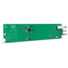 AJA openGear 1-channel 12G-SDI/ST fiber video receiver with front right view, featuring ports and digital display.