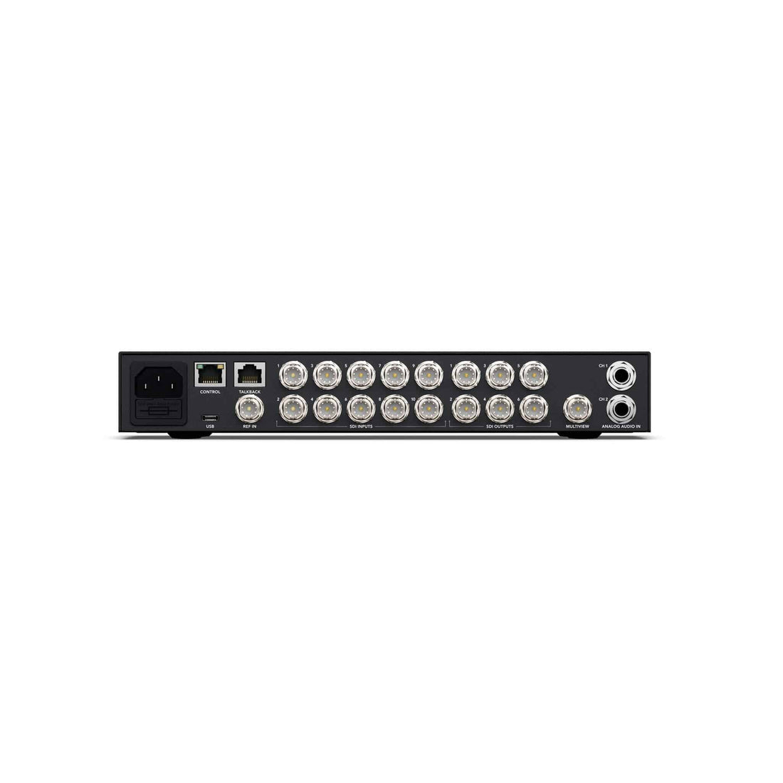 Rear view of Blackmagic Design ATEM 1 M/E Constellation 4K video switcher showing input/output ports and control panel. – image 3