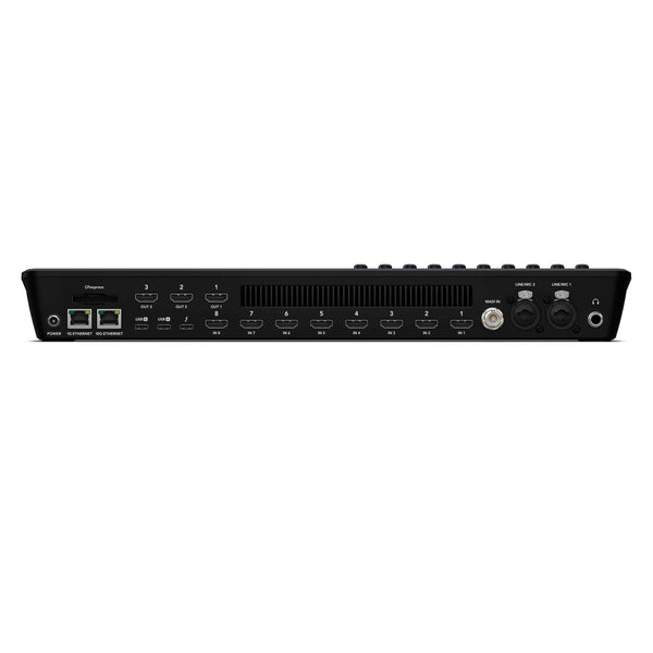 Blackmagic Design ATEM Mini Extreme ISO G2 video switcher with multiple HDMI inputs and control panel, shown from the back. – image 3