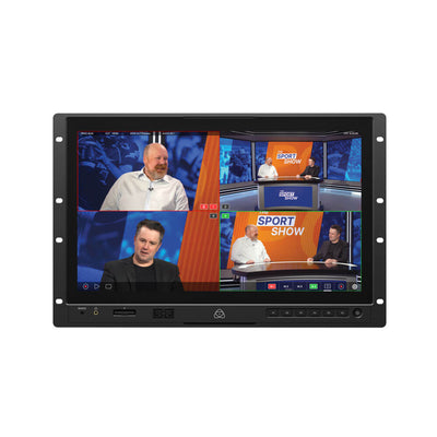 Atomos Shogun AV-19 rackmount 4K HDR monitor recorder switcher with multiple input ports and control buttons on front panel