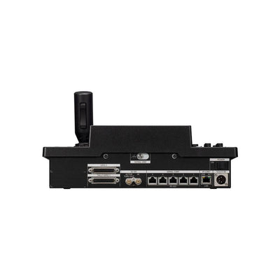 Back view of Panasonic AW-RP150 touchscreen remote camera controller for PTZ camera control, showing ports and connection panel.