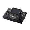 Panasonic AW-RP150 touchscreen remote camera controller with right-angle view, used for PTZ camera operation.