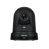 Panasonic AW-UE50 4K PTZ camera in black with front view, featuring 24x optical zoom and SDI/HDMI outputs.