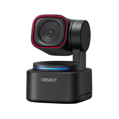 OBSBOT Tiny 3 Lite AI-powered 4K PTZ webcam with side angle, built-in lighting and spatial audio for high-quality video calls.