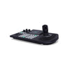 BirdDog KBD NDI PTZ Camera Controller showing front and side views with multiple control buttons and ergonomic design.
