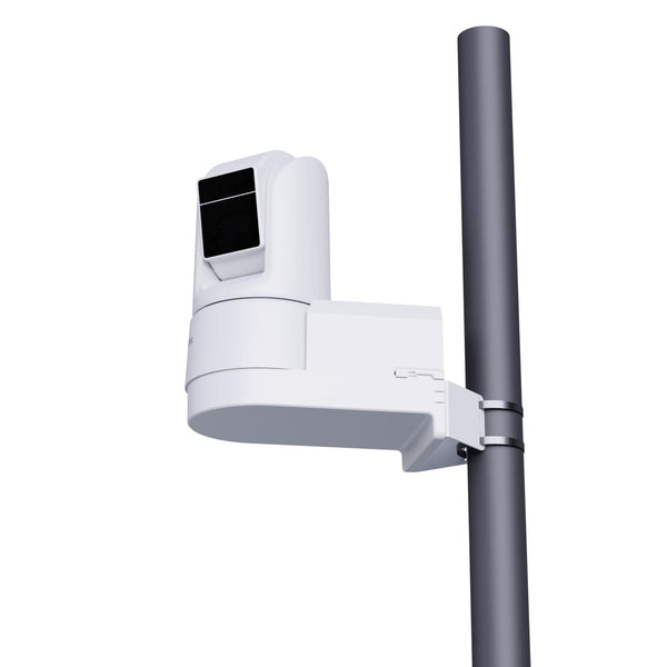 White BirdDog O4 pole mount bracket for outdoor PTZ camera, secure mounting for BirdDog PTZ surveillance cameras. – image 1